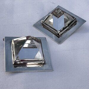 Dramatic Large Geometric Modernist Sterling and Crystal Pyramid Post Earrings